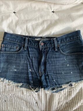 Levi's Dark Blue Distressed Denim Cutoff Shorts